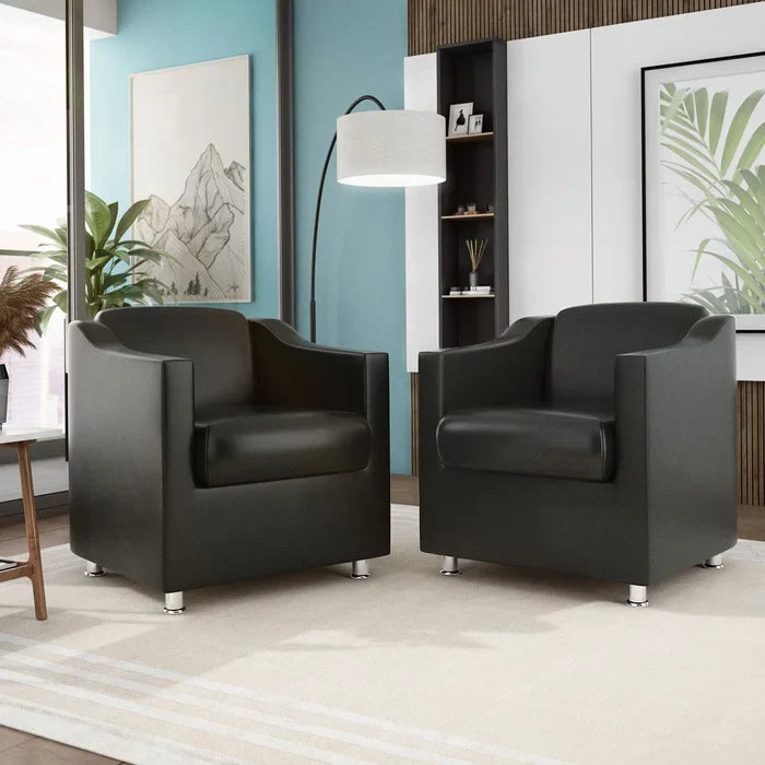 Conjunto 2 Poltronas Decorativas Bia Luxo em Corino Preto com Pés de Poliestireno