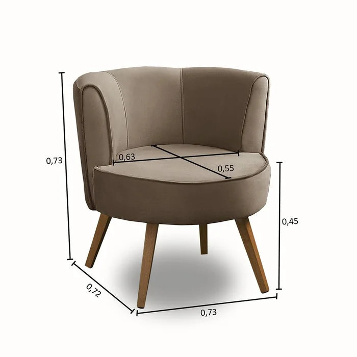 Conjunto 2 Poltronas Decorativas Isa em Suede Cappuccino com Pés em Madeira