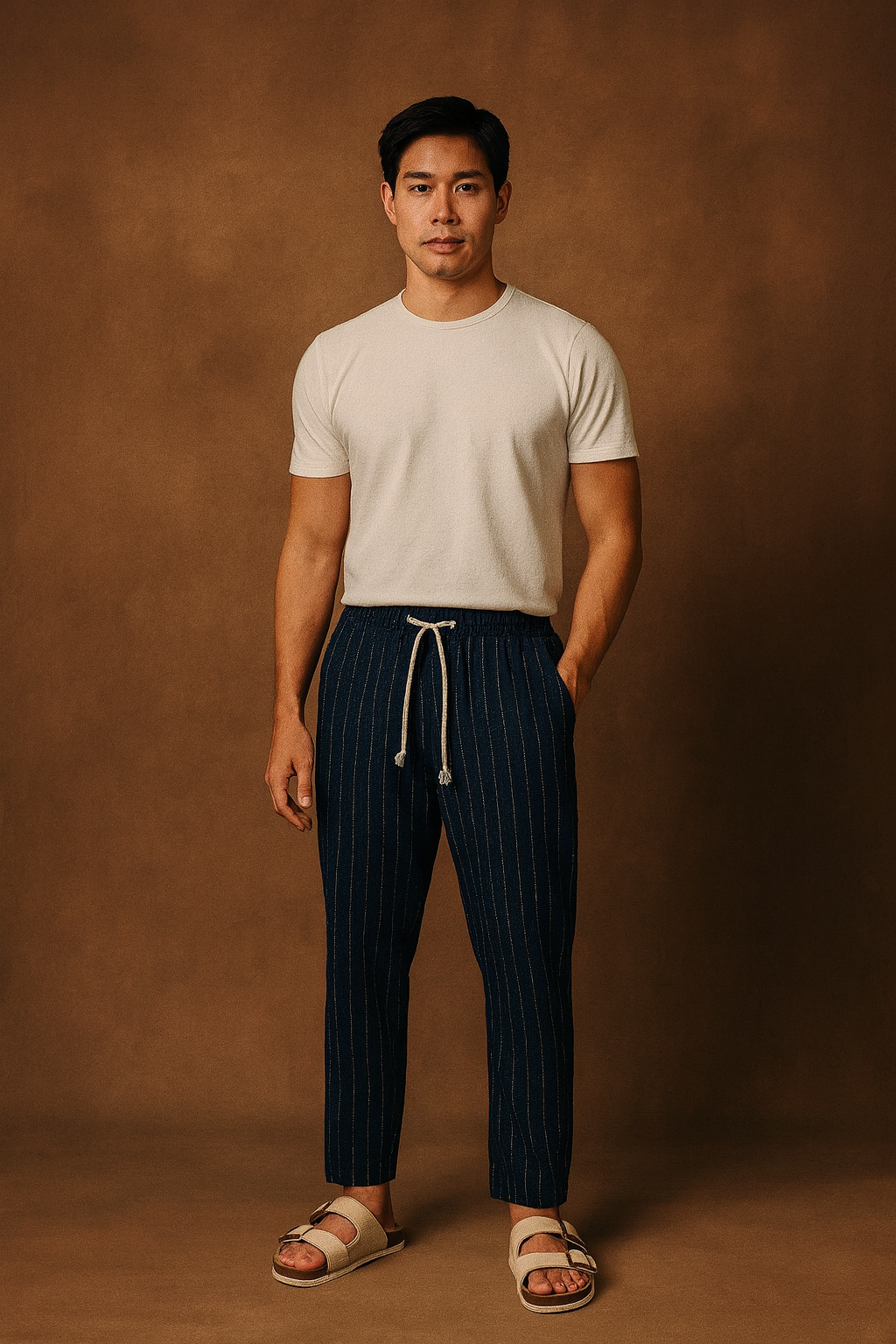 Calça Linho Listrada  F084