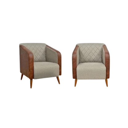 Conjunto 2 Poltronas Decorativas Silmara Luxo em Suede e Corino com Pés Palito – Marrom e Bege