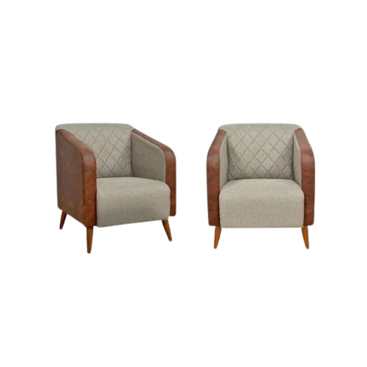 Conjunto 2 Poltronas Decorativas Silmara Luxo em Suede e Corino com Pés Palito – Marrom e Bege