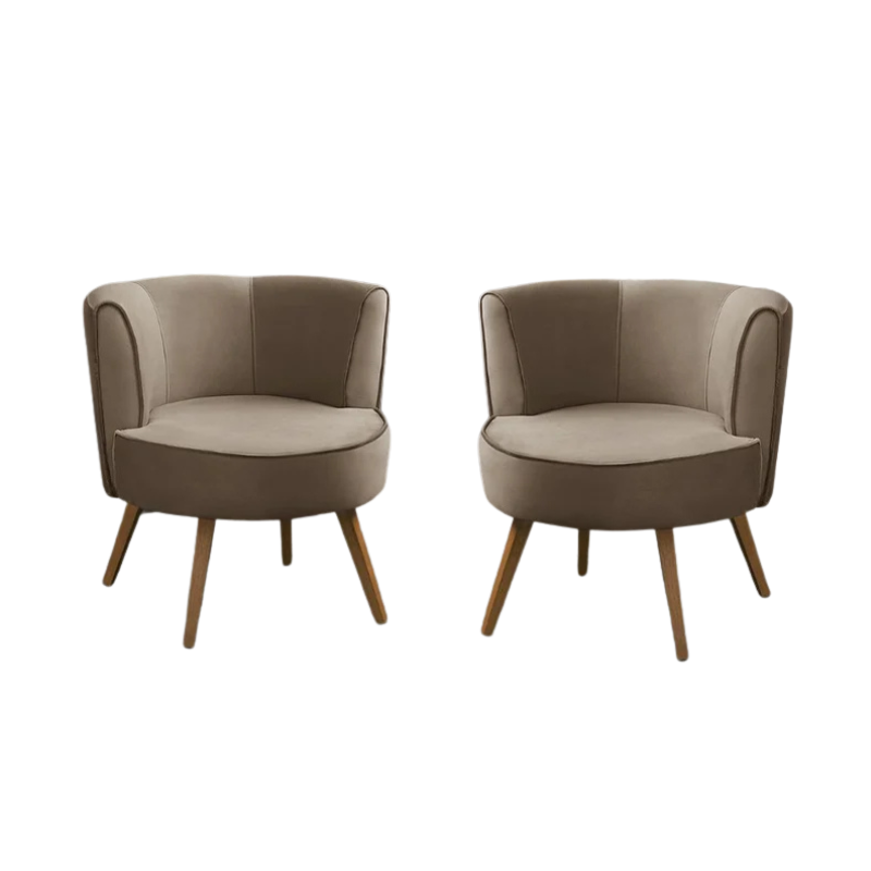 Conjunto 2 Poltronas Decorativas Isa em Suede Cappuccino com Pés em Madeira