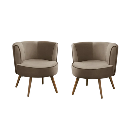 Conjunto 2 Poltronas Decorativas Isa em Suede Cappuccino com Pés em Madeira